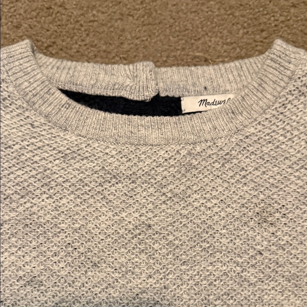 Madewell Light Gray and Navy Crew Neck Sweater - Picture 3 of 8